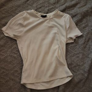 Rue21 Classic White Ribbed Short Sleeve Top